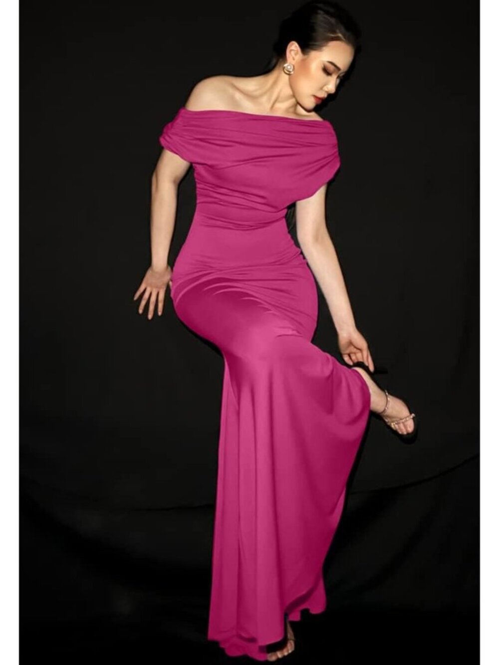 Magenta Pink Off Shoulder Mermaid Long Formal Evening Prom Party Gown Sz XL-XXL - Picture 4 of 5